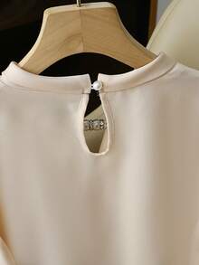 Franclia New Solid Color Elegant V-Neck Pearl Decor Puff Sleeve Loose Women Blouse, Suitable For Commuting - Apricot - View 5