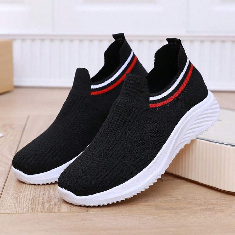 Zapatillas de verano casual para mujeres, zapatillas de correr de punta baja con suela de EVA, forro y parte superior de tela cómoda, calzado deportivo de color sólido ligero, zapatos de caminar ligeros|Zapatillas de deslizamiento|Zapatillas de tela cómoda - Negro - Ver 1
