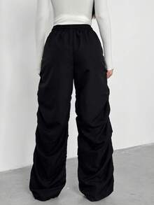 Sparklyn Pantalones cargo deportivos con pliegues, estilo callejero casual estadounidense para niña adolescente, Tro largo - Negro - Ver 2