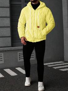 Manfinity CasualCool 男士贴花连帽拉链口袋纯色长袖夹克外套 - 黃色 - 查看 4