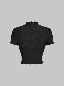 SHEIN MOD 3PCS Women's White And Brown Black Knitted Perspective Short Sleeve Top,Summer Elegant Tea Party Stand Mock Neck Ruched Ruffle See Through Tops - Multicolor - View 9