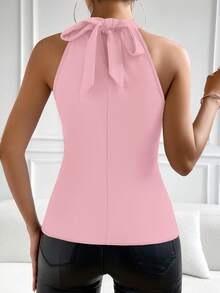 Chiquease 女士亮片拼接纯色优雅时尚无袖上衣 - 粉色 - 查看 2