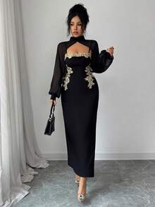 Elenzga A Long, Elegant And Romantic Autumn Dress For Women - Black - View 7
