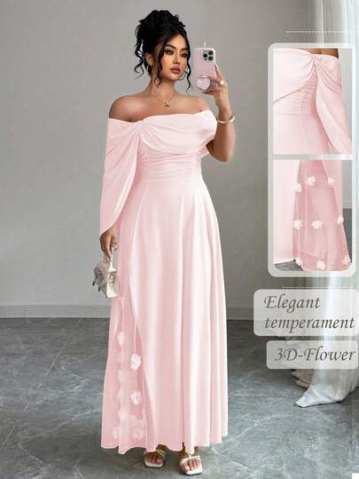 Elenzga Plus Size Women's Elegant Vintage French Style Floral Mesh Patchwork Asymmetrical Dress, Casual & Fashionable For Valentine's Day