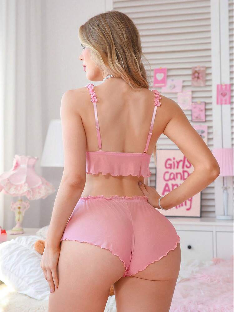 2 piezas Conjunto de ropa interior para mujer (Sin aros, Calzón tipo hipster) - Rosa - Añade 2