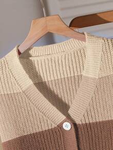 Sparklyn 少女彩虹色拼接休闲时尚修身针织开衫毛衣，秋冬季 - 彩色 - 查看 3