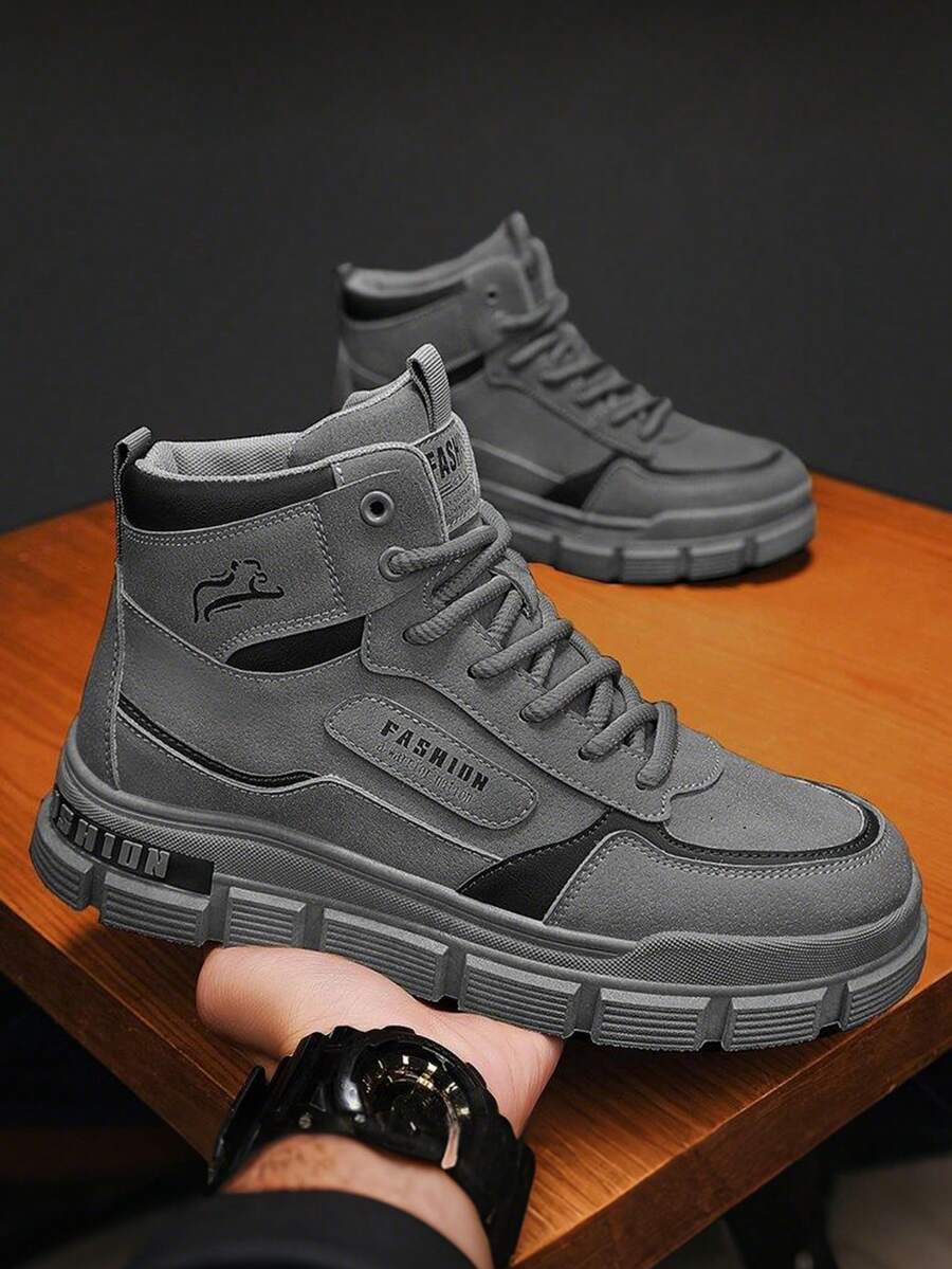 Botas de montaña para hombre,Botas de trabajo duraderas,Novedades de otoño: zapatillas deportivas de moda para papá, de color liso, con suela gruesa antideslizante y resistente,botas, zapatos deportivos para exteriores, botas de senderismo, exploración, construcción, granja, vaquero, versátil - Gris - Ver 1