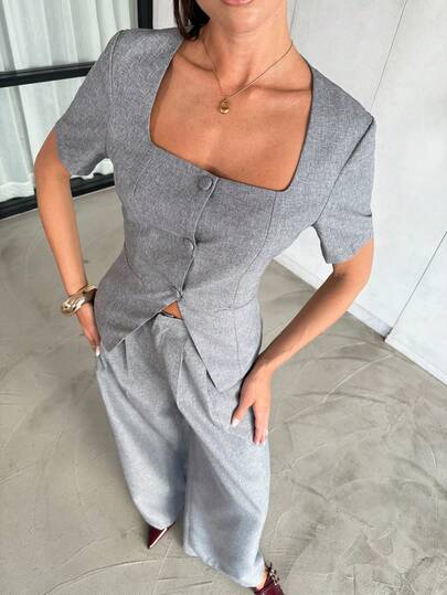 Lavishia Women's Elegant Square Neck Design Formal Pant Suit Summer Holiday Outfits  Elegant