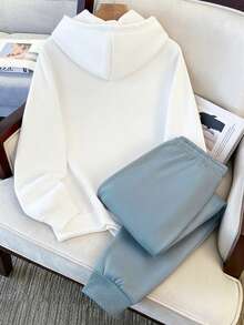 Manfinity Joysei بدلة رياضية رجالية تتكون من هوديي أبيض وبنطلون رياضي فاتح الأزرق، مجموعة ملابس رياضية من نانسا، مناسبة للخريف/الشتاء - متعدد الألوان - مشاهدة 2