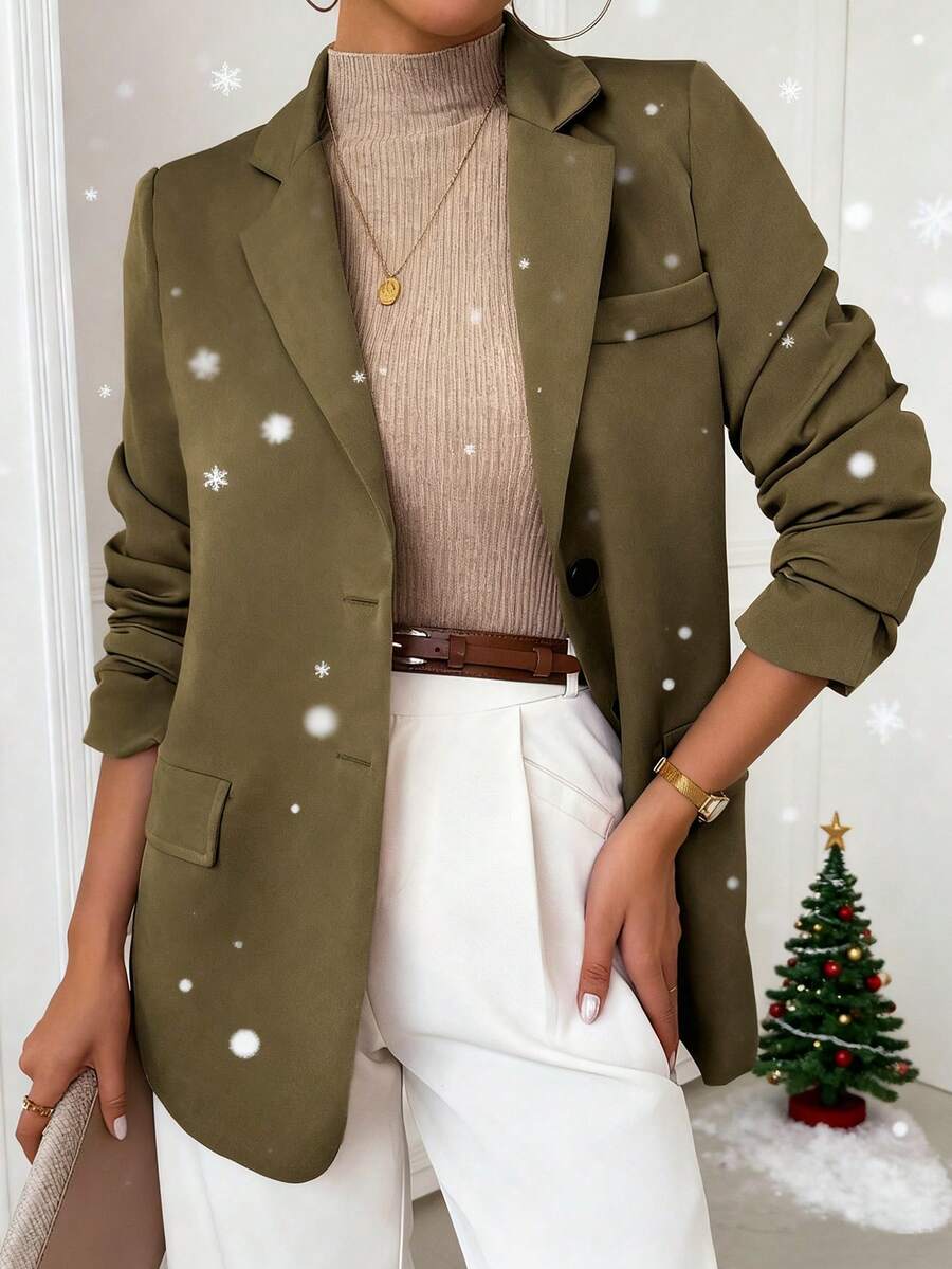 Chiquease Áo khoác blazer tay dài cổ ve màu trơn cho nữ, Áo khoác blazer nữ, Áo khoác blazer nữ, Áo khoác blazer nữ - màu xanh lá - Xem 1