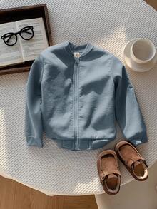 SHEIN 1 件男女通用婴儿厚保暖内衬卡其色夹克，适合男婴和女婴的休闲保暖外套，秋冬