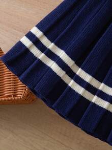 Navy Blue School Girl 2pcs Set, Autumn Back-To-School Outfit, Knitted Cardigan With Sailor Collar And Pleated Skirt, Japanese School Uniform For Young Girls - Royal Blue - View 10
