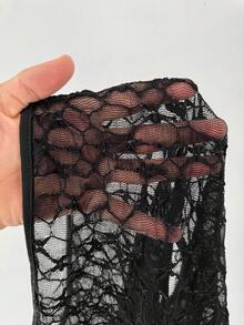 StreetHx 女士镂空领口系带蕾丝性感露脐时尚上衣 - 黑色 - 查看 7