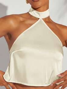 Hauture 纯色性感露背系带露脐上衣 - 杏色 - 查看 3