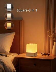 1PC Night Lamp 3 In 1 Light Colors Round/Square Touch Switch Light Colors Changeable Brightness Dimmable Type-C Rechargeable Mini Table Lamp For Room Bedside Hotel Living Room - multicolor - View 2