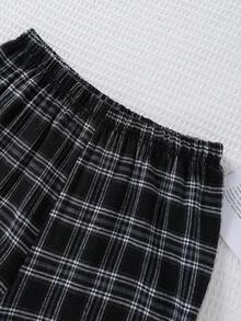 Bộ đồ ngủ 2 món in họa tiết caro + áo dài tay và quần dài thoải mái mềm mại thời trang dành cho bé trai tuổi teen - màu đen - Xem 4