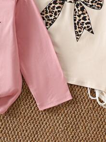 SHEIN 3pcs Girls Letter Print Slim Fit Long Sleeve T-Shirt, Sweet Casual Versatile All-Match Set, Autumn - Multicolor - View 3