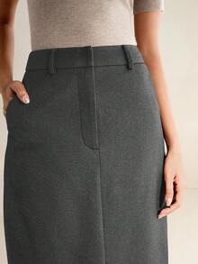 Anewsta Mẫu váy nữ dáng suông cạp cao tối giản, thích hợp mặc công sở hoặc thường ngày, hàng mới về mùa Thu/Đông. - Màu Xám nhạt - Xem 6