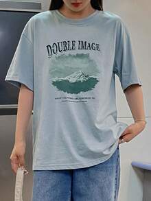 DAZY Letter Graphic Oversized Tee - Dusty Blue - View 5
