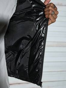 Modcrash Men's Zipper Open Top Hooded Winter Warm, Loose, Lightweight Winter Coat, For Fall - Black - View 5