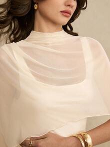 Poéselle 女士优雅长款连衣裙，配披肩设计 - 杏色 - 查看 4