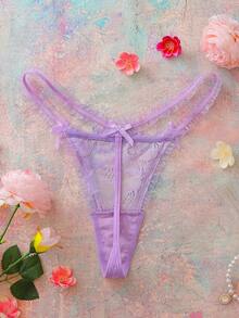 FloralLove Purple Atmosphere Sexy Floral Lace Comfortable Women's Thong Panties - Purple - View 2