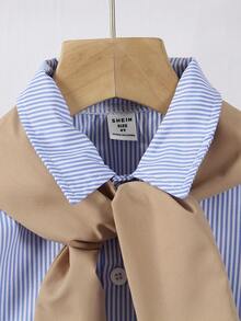 2pcs/Set Young Boy Versatile Casual White Comfortable Soft Woven Fabric Button-Up Collar Long Sleeve Shirt With Shawl Collar Decor + Elastic Waist Distressed Effect Relaxed Fit Jeans Pants Set, Suitable For Outings, Outdoor Activities, Gatherings - Blue - View 8