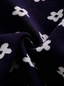 SHEIN Vintaside Kids 女童及幼儿休闲、时尚、可爱卡通花朵毛衣套装，包含毛衣和毛裤，适合旅行和外出穿着。 - 藏蓝色 - 查看 3