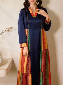 Al Najma Women's Elegant V-Neck Long Arabic Style Dress - Multicolor - View 5