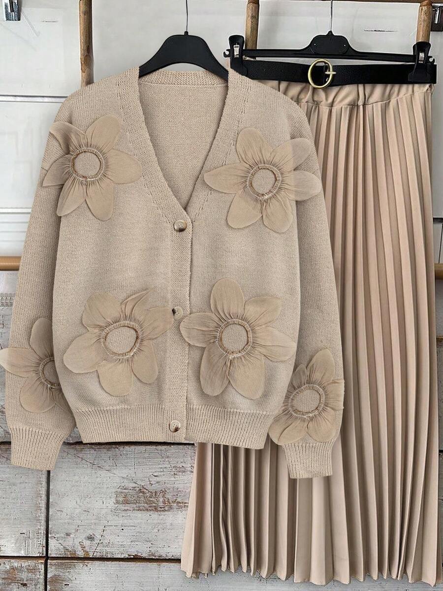 Chiquease 女士 3D 花卉针织开衫 - 卡其色 - 查看 1