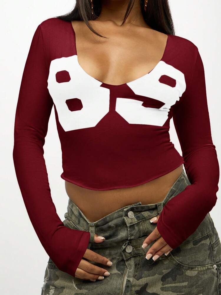Long Sleeve Crop Top With Bow Design