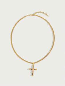 Glisma 18K镀金复古极简十字架吊坠项链，适合各种场合，哥特风/哥特式，复古富贵风，串珠，西式珠宝，金属质感/纹理，宝石，秋冬款，送给妈妈/女士/女孩/母亲，高档，复古，十字架 - 金黃色 - 查看 2
