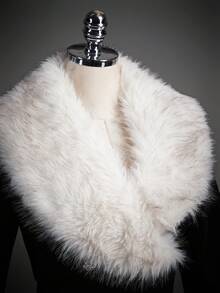 SHEIN ICON Women's Autumn/Winter Fashion Patchwork Faux Fur Double-Breasted Lace Trim Padded Coat - Black and White - View 4