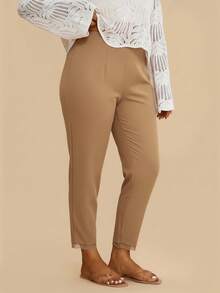 Travachic Quần bó màu trơn cỡ lớn thường ngày - Lạc đà - Xem 5