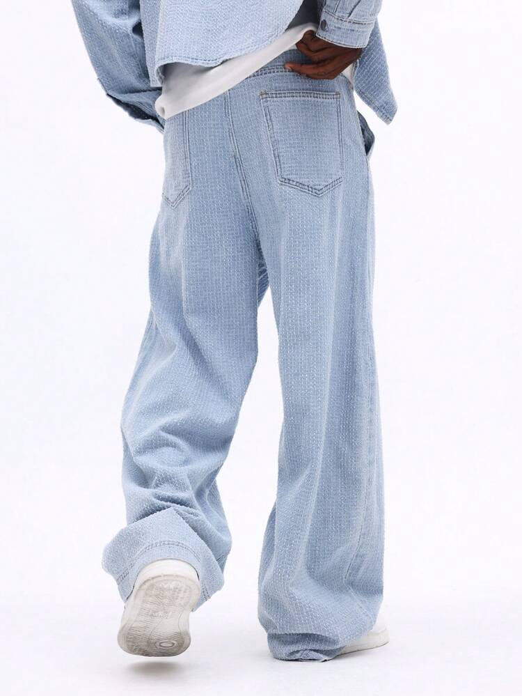 Wide Leg Denim Jeans With Cuffed Hem