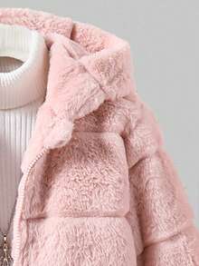 Sweetra Tween Girl 蓬松格子对称图案连帽休闲百搭夹克，适合日常穿着 - 粉色 - 查看 4