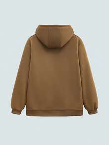 Modcrash 1pc Men's Plus Fleece Thick Zip-Up Hooded Casual Knitted Fleece Thick Jacket, Fall/Winter - Brown - View 2