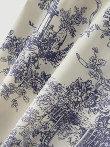 SHEIN MOD Áo cánh tay đèn lồng cổ vuông in hoa trắng xanh có bèo nhún – Phong cách sứ xanh trắng quyến rũ cổ điển cho trang phục hẹn hò, tiệc tùng, vũ hội, lễ hội và sinh nhật - Nhiều màu - Xem 4