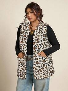 Freevana 大码女式休闲毛绒双口袋前开襟背心，适合秋季穿着。 - 白色 - 查看 7