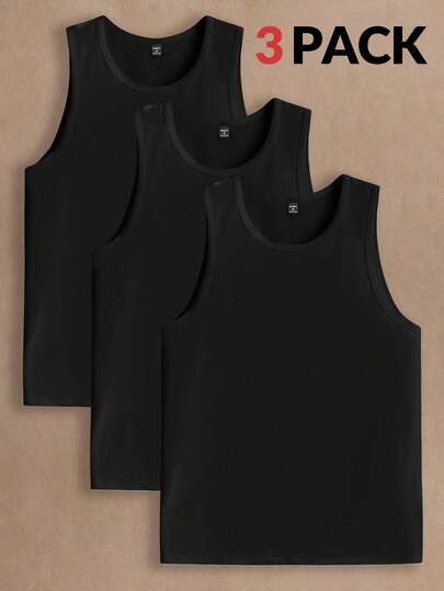 HIMLAND 3件装男士休闲纯色针织无袖上衣，适合日常穿着