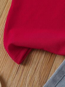 Baby Girls' Cute Bow Denim Long Pants And Cap Sleeve Top Set, Spring/Summer