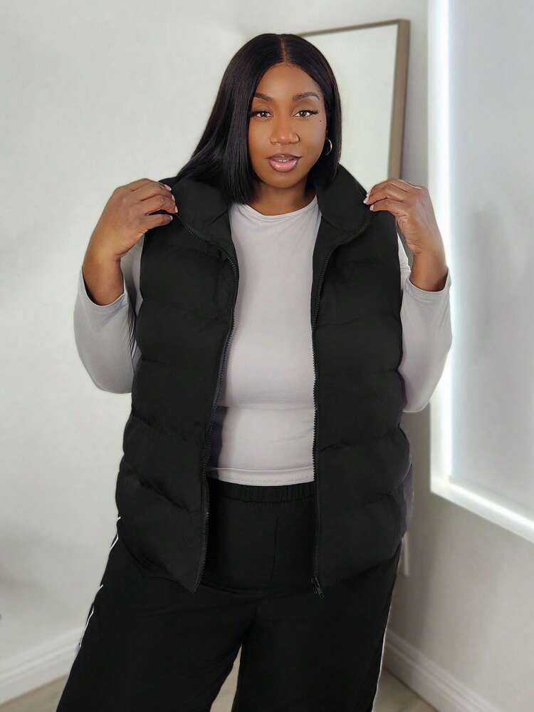 Truni Plus 拉链背心加厚外套，冬季 - 黑色 - 查看 3