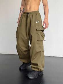 PAVTROS 男士星形印花休闲宽松工装裤 - 卡其色 - 查看 1