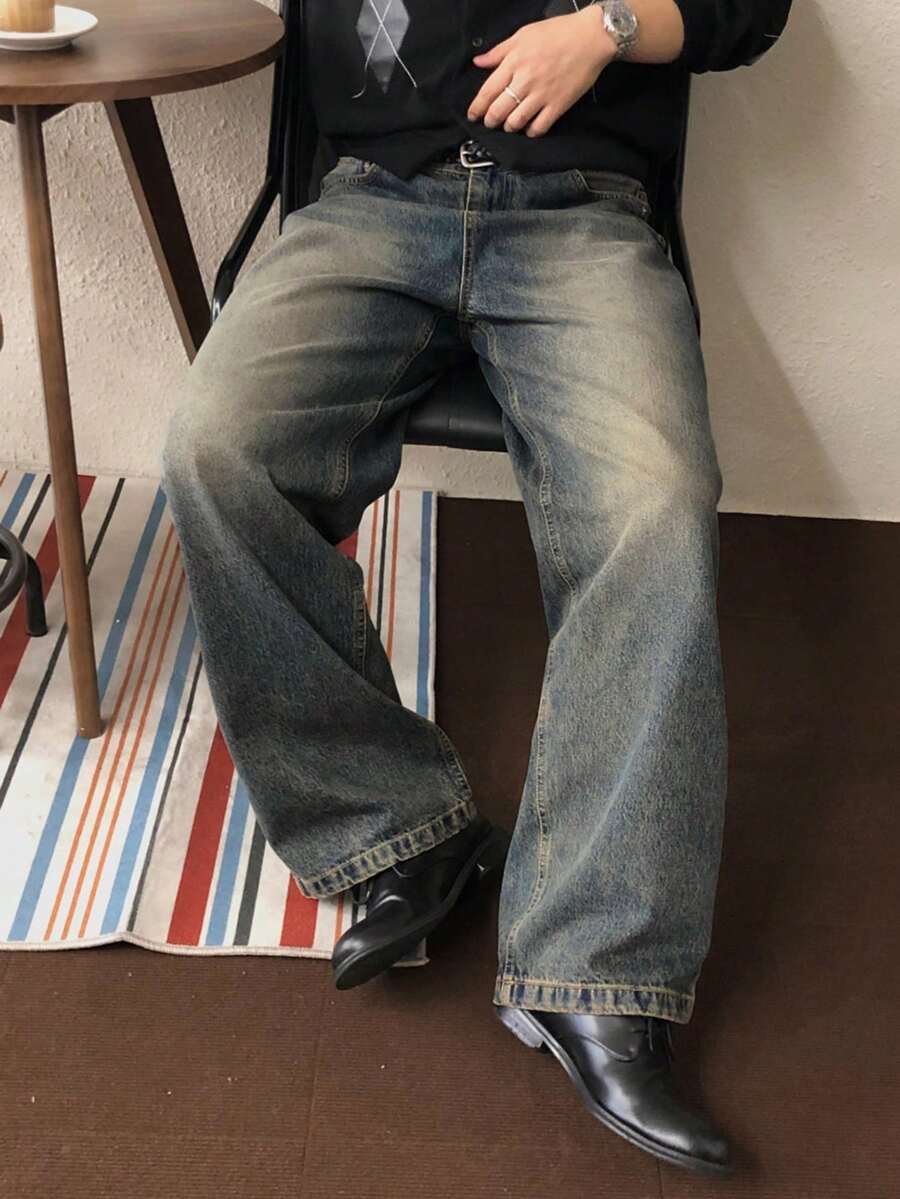 DAZY Herrjeans i mörkblå, tvättade vintage-modell, höst - Blå - Visa 1