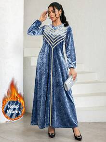 Al Najma Váy dự tiệc trang trí ruy băng thanh lịch theo phong cách Ả Rập dành cho nữ - Màu xanh lam - Xem 2