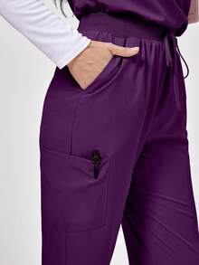 TaskEZ V-Neck Short Sleeve Top And Pocketed Pants Scrub Uniform Set - Purple - View 8