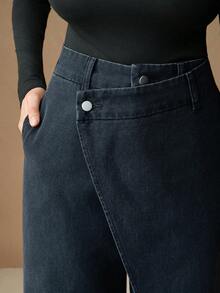 Anewsta New Design Women's Black Asymmetrical Jeans, Suitable For Valentine's Day - Black - View 2