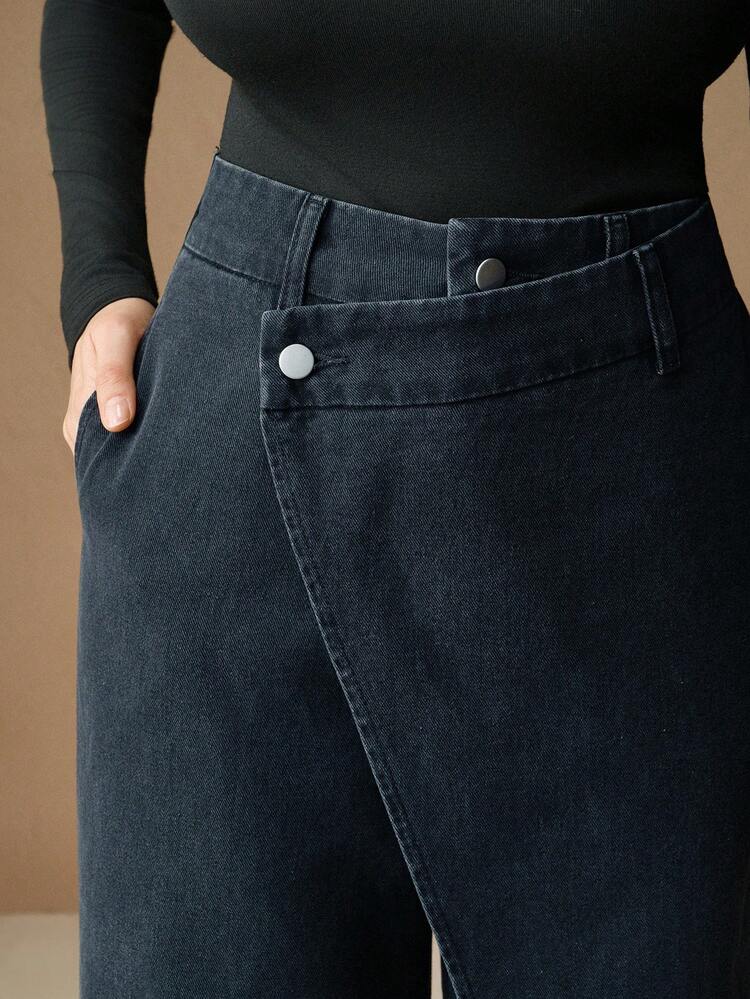 Anewsta Essential New Design Women's Black Asymmetrical Jeans, Suitable For Valentine's Day