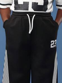 SUMWON Tween Boys Varsity Number 23 Streetwear Matching Set Loose Wide Leg Track Pants Oversized T-Shirt Two Piece Casual Urban Fashion Vacation - Black and White - View 7