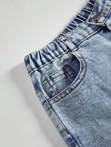 SHEIN ChillGRL 少女Y2K风格休闲宽松直筒水洗牛仔裤+基础款松紧腰+浅蓝色水洗牛仔裤，舒适面料，适合所有季节 - 淺色水洗藍 - 查看 6